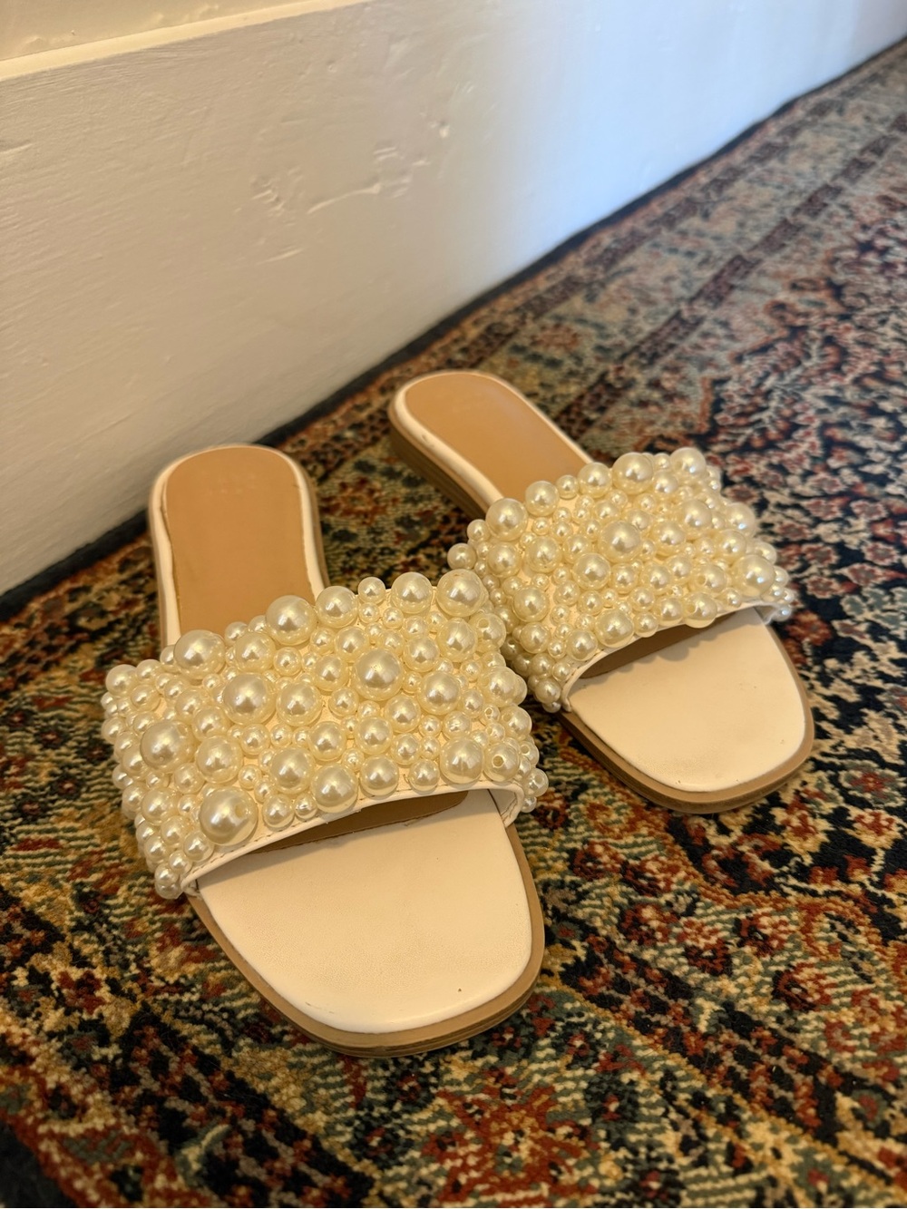 a new day Ivory Pearl-Embellished Slide Mules